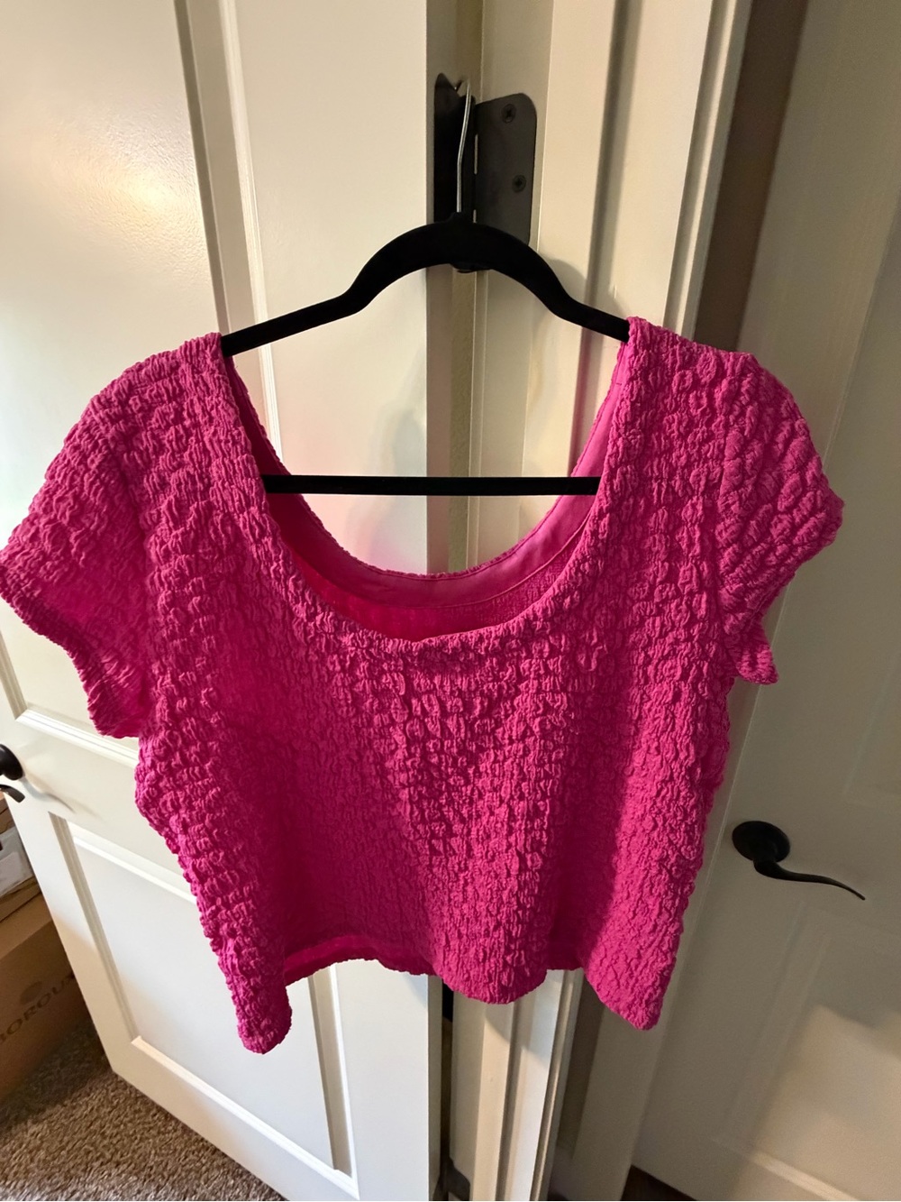 Anthropologie Textured Scoop Neck Crop Top - Hot Pink